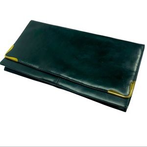 Vintage Leather Clutch Purse Brass Accents